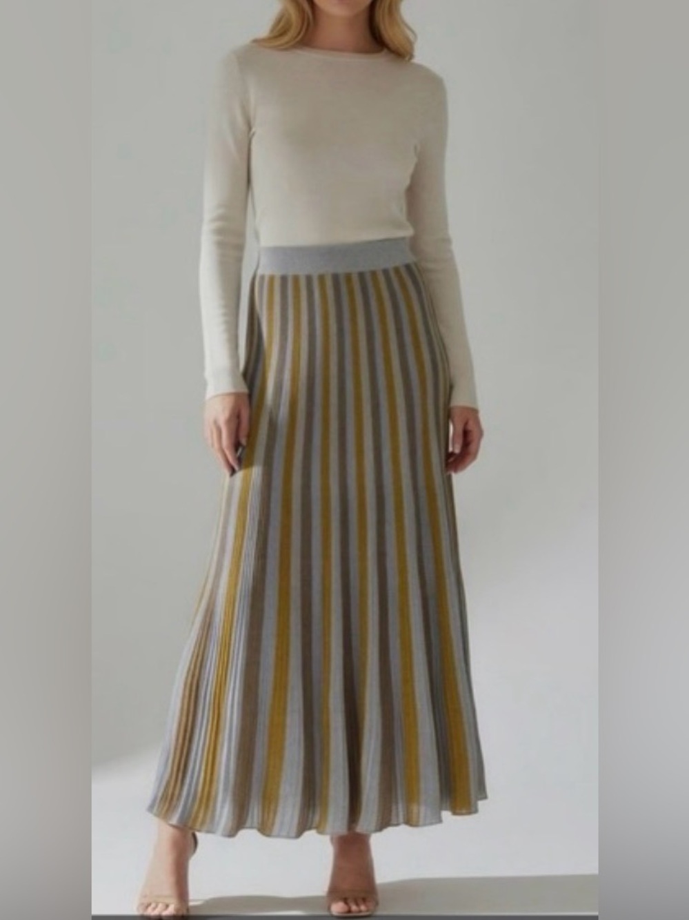 Striped Maxi Knit Skirt in Gray and Mustard NWT SIZE LARGE